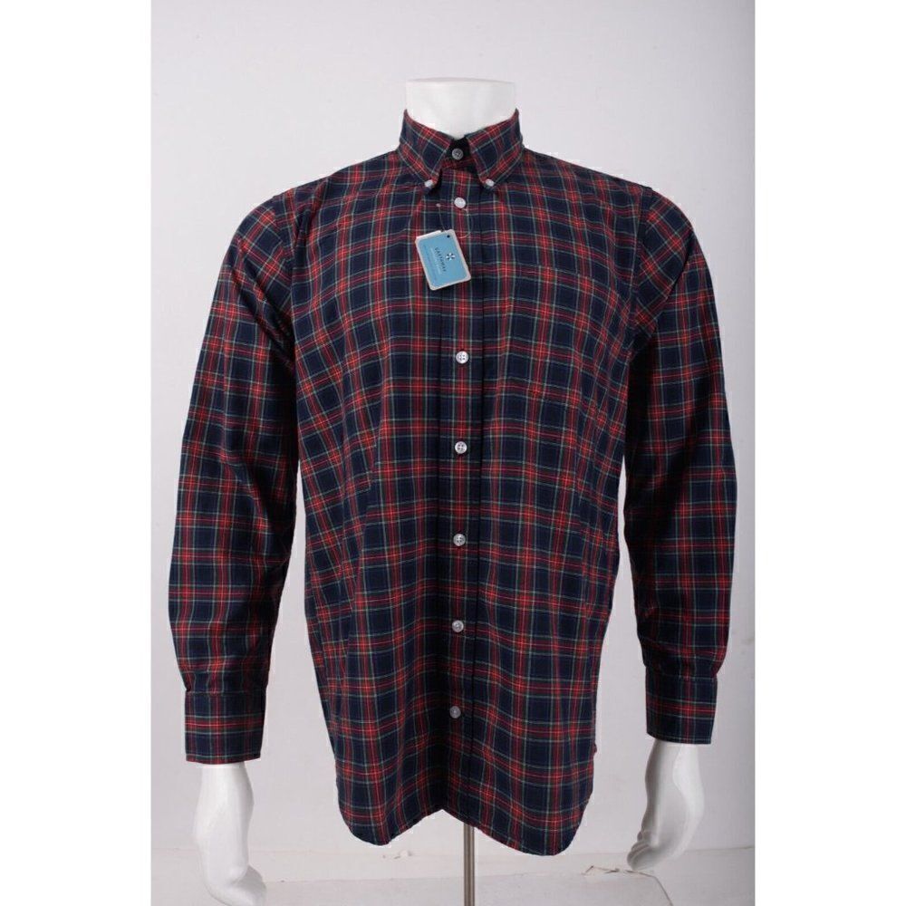 Castaway Nantucket Island Mens Chase Oxford Shirt Size S Navy Blue Red Plaid NWT